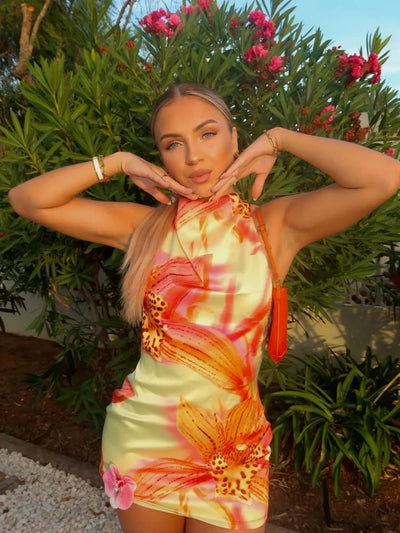 Isaline – Luxe 3D Flower Satin Dress