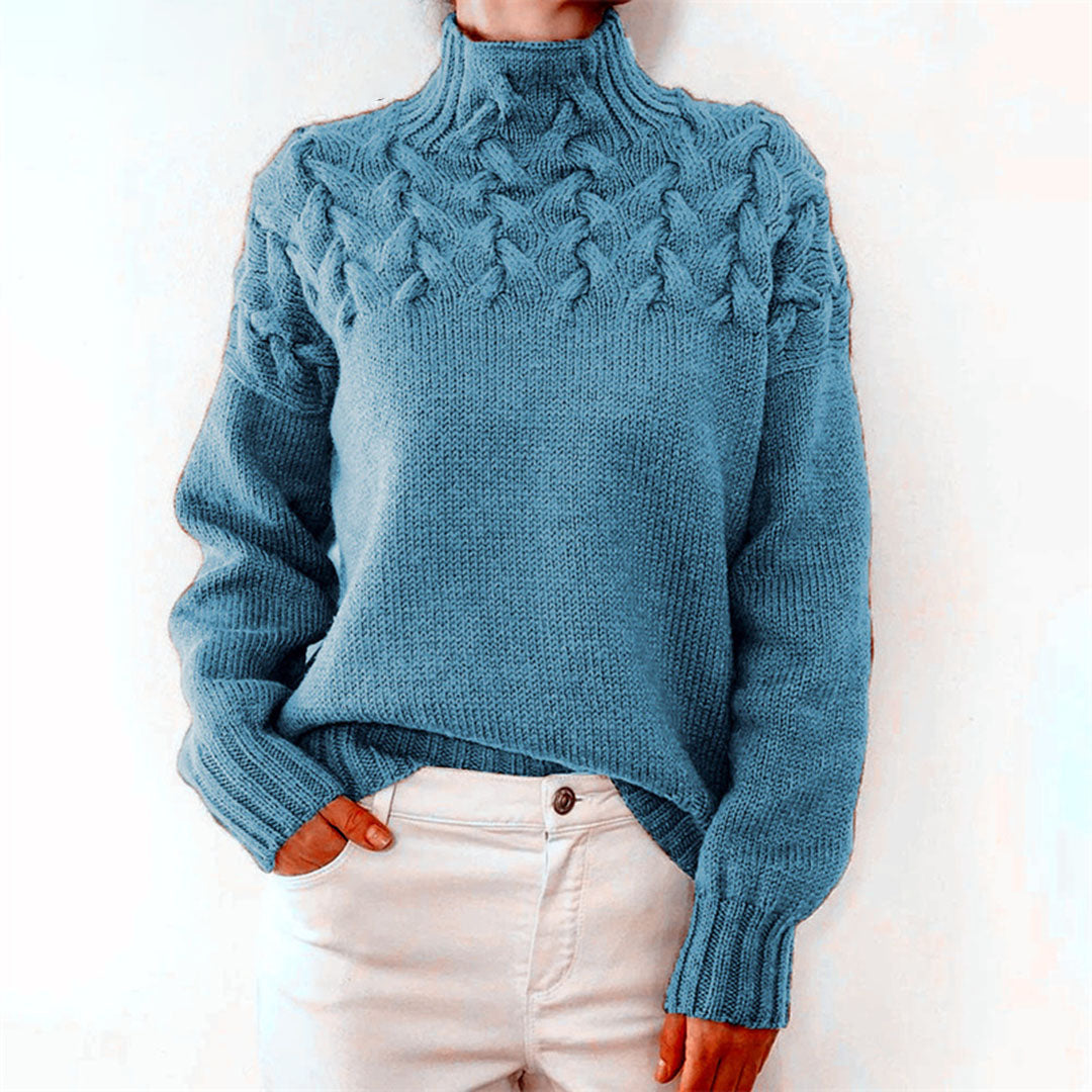 Avencea - Long Knitted Sweater with Collar for Women