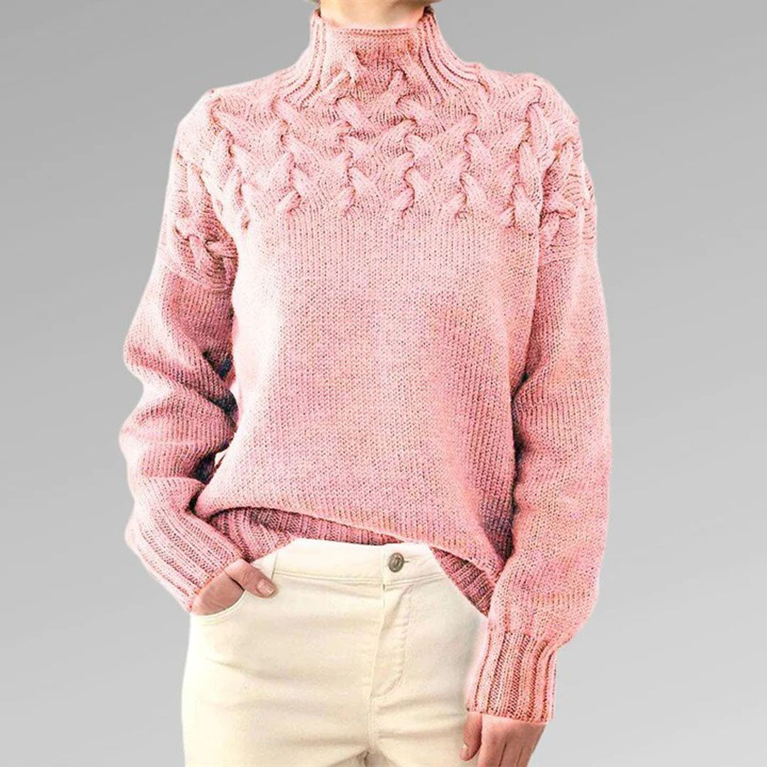 Avencea - Long Knitted Sweater with Collar for Women