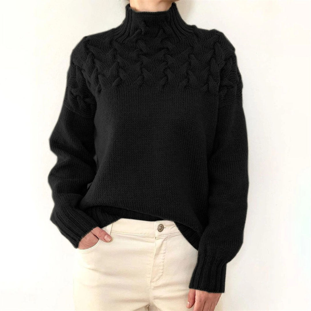 Avencea - Long Knitted Sweater with Collar for Women