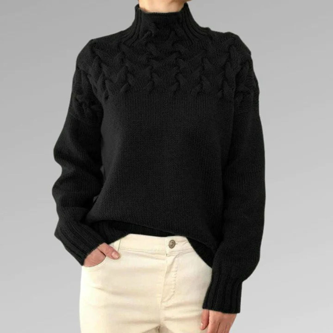 Avencea - Long Knitted Sweater with Collar for Women