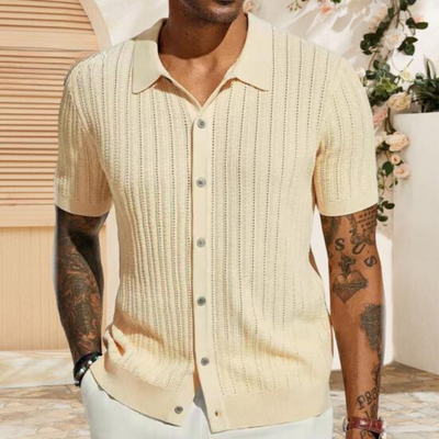 Men’s Knit Shirt – Ribbed Texture – Regular Fit – Button Down – Short Sleeve Casual Wear