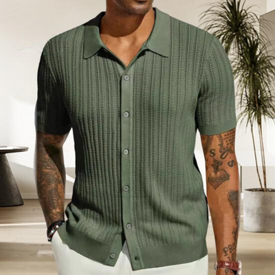 Men’s Knit Shirt – Ribbed Texture – Regular Fit – Button Down – Short Sleeve Casual Wear