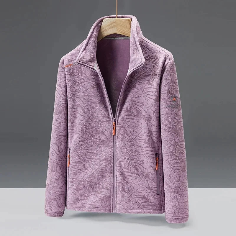 Men’s Fleece Jacket – Standard Fit – High Collar – Zip Pockets – Embossed Texture