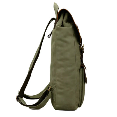 Genuine Leather & Canvas Rucksack - Vintage College Laptop Backpack