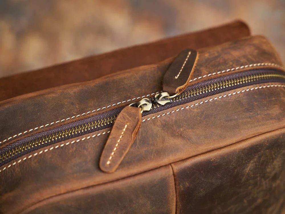 Rugged Genuine Leather Travel Backpack - Brown Large Capacity Daypack