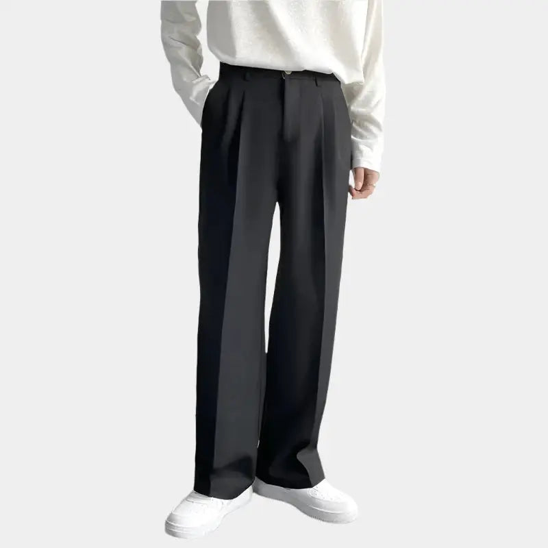 Men’s Wide-Leg Trousers – Pleated Front – Cotton Blend – Relaxed Fit – Full Length