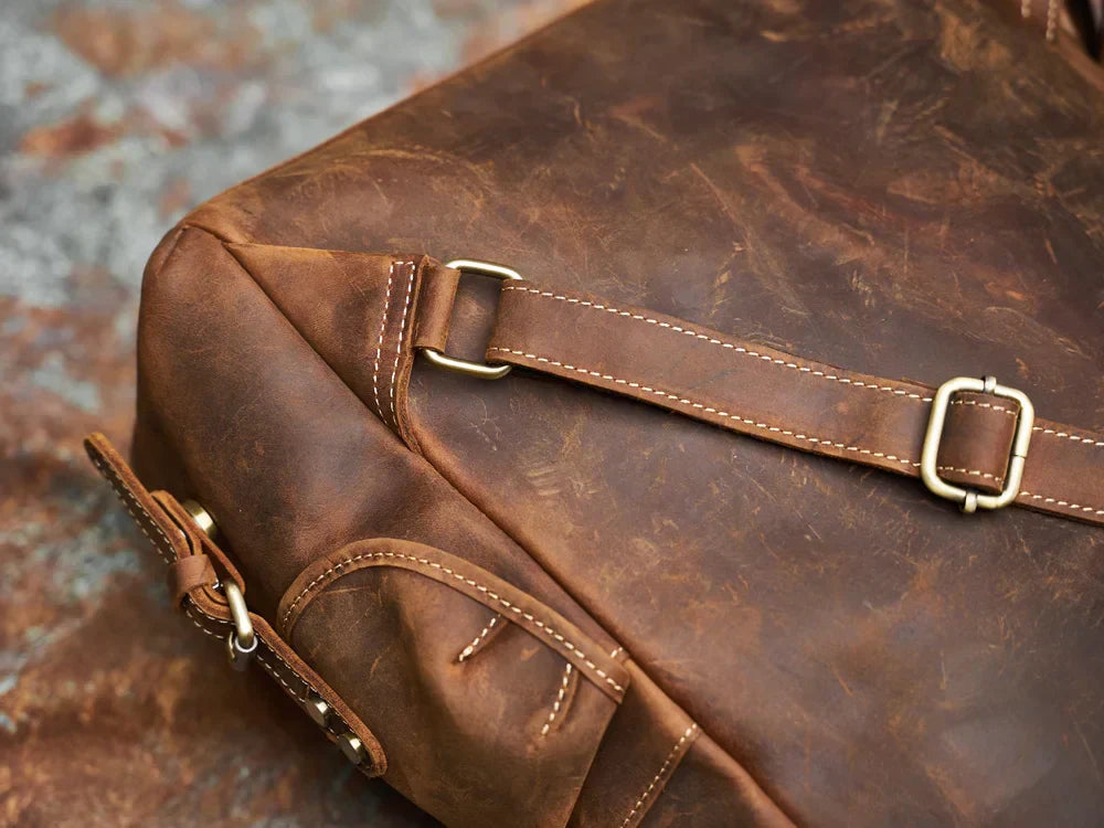 Rugged Genuine Leather Travel Backpack - Brown Large Capacity Daypack