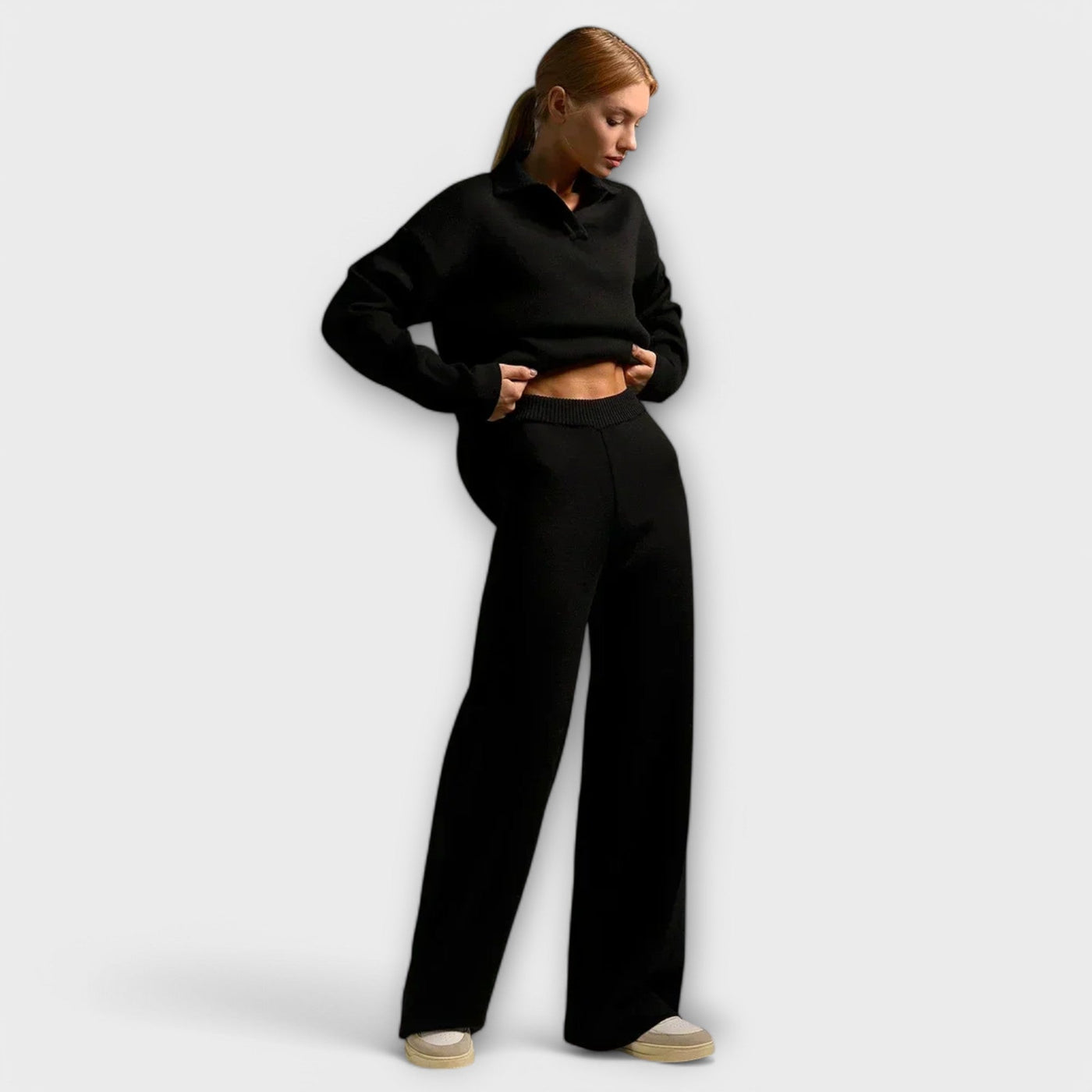 Ladies' knit set with wide pants and loose sweater