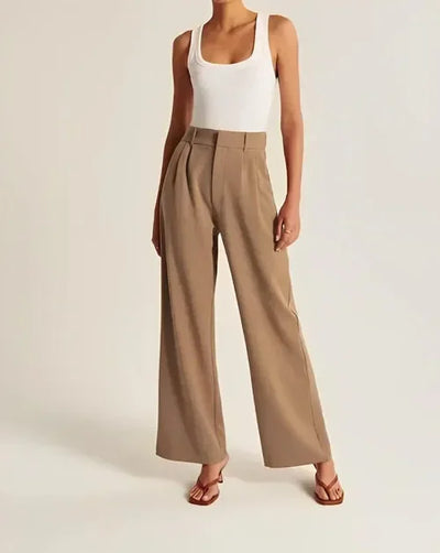 Women’s Trousers – Tailored Fit – High Waist – Wide Leg – Front Pleats – Full Length