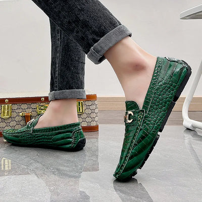 Big Size 38-48 Fashion Green Loafers Men Soft Comfy Slip-on Men's Casual Leather Shoes Crocodile Moccasin For Men Driving Shoes