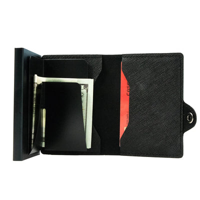 Men’s Slim RFID Leather Wallet – Pop-Up Card Holder with Coin Purse