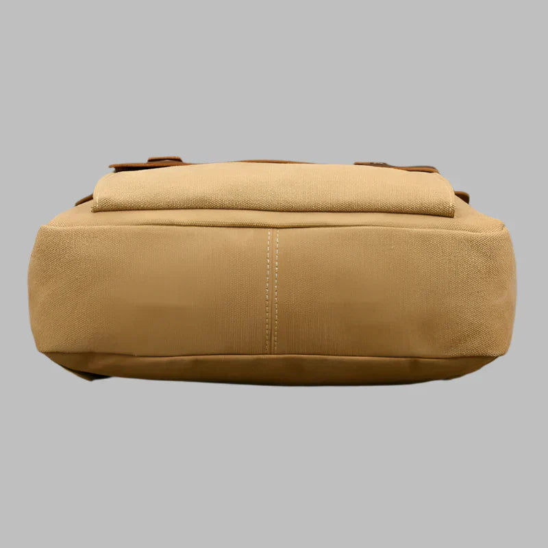 Genuine Leather & Canvas Rucksack - Vintage College Laptop Backpack