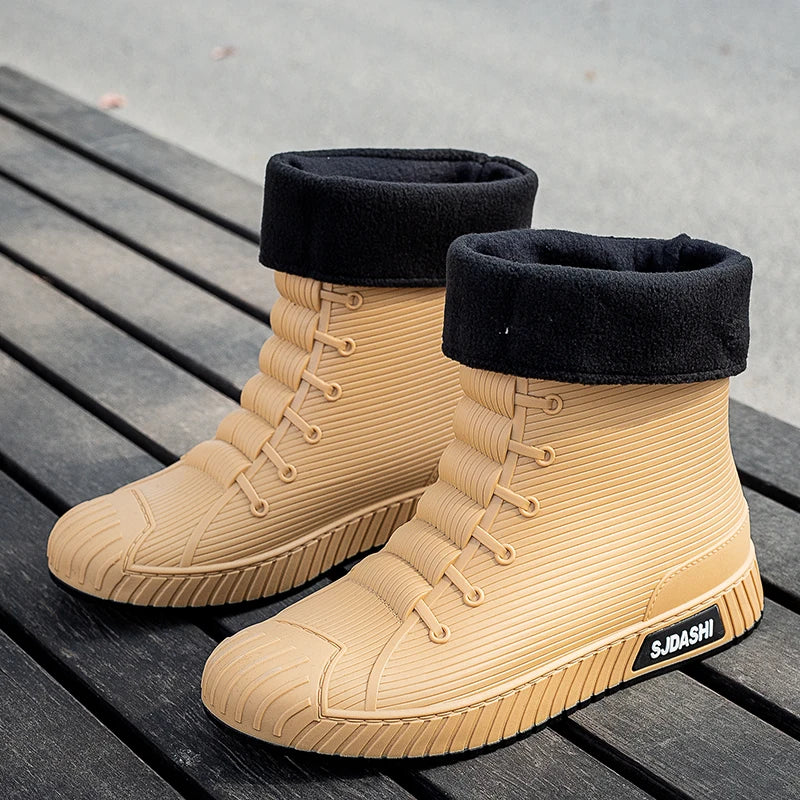 Men’s High-Top Boots – Waterproof – Fleece Lined – Textured Grip Sole – Mid-Calf Fit