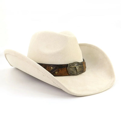 Western Big Brim Cowboy Hat Bull's Head Leather Band Suede Top Hat Outdoor Mens Hats Ladies Party Horse Riding Cowgirl Hat