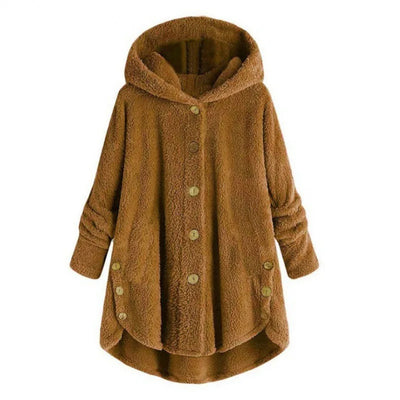 Women’s Fleece Jacket – Relaxed Fit – Hooded – Button Front – Extended Back Hem