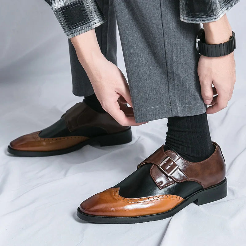 Bruno Lombardo Monk Strap Brogue Leather Shoes