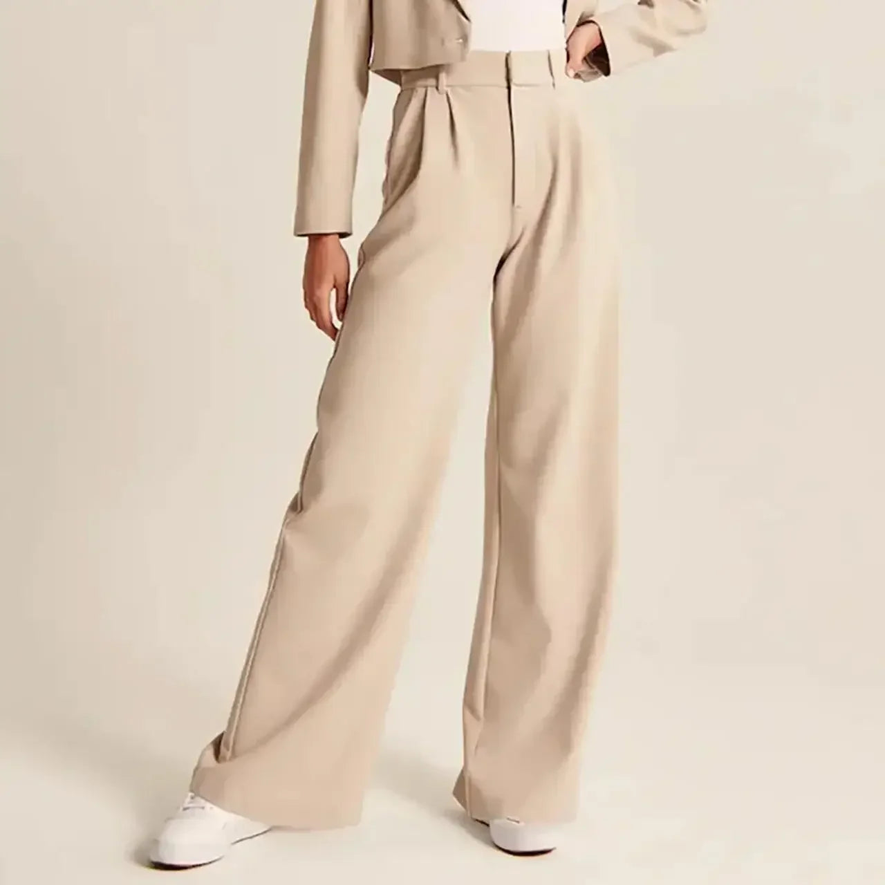 Women’s Trousers – Tailored Fit – High Waist – Wide Leg – Front Pleats – Full Length