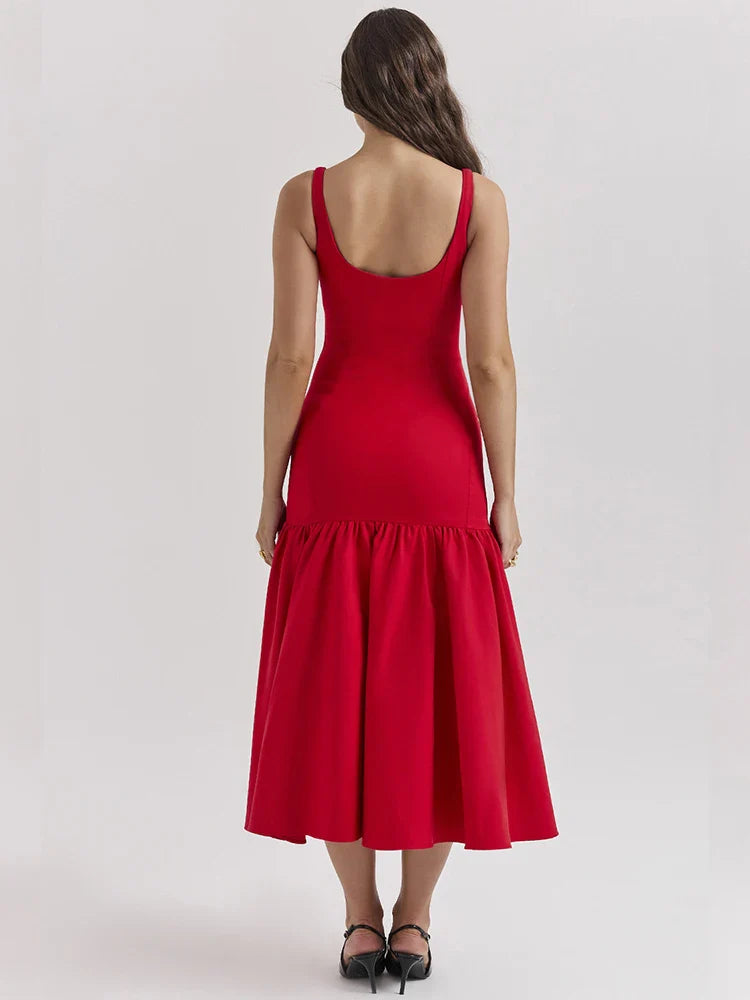 Women’s Midi Dress – Fitted Bodice – Scoop Neck – Sleeveless – A-Line Skirt