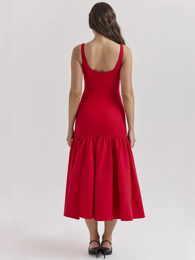 Women’s Midi Dress – Fitted Bodice – Scoop Neck – Sleeveless – A-Line Skirt