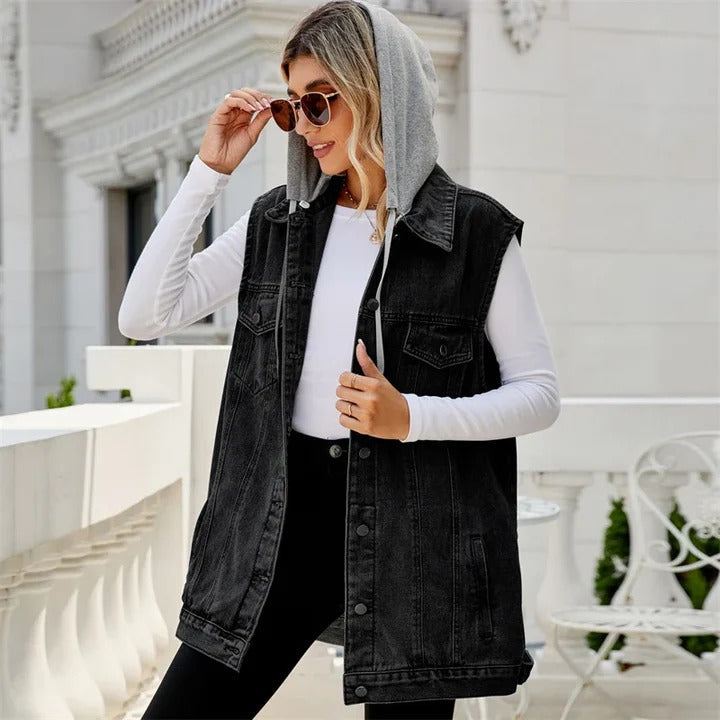 Urban Edge Hooded Denim Vest