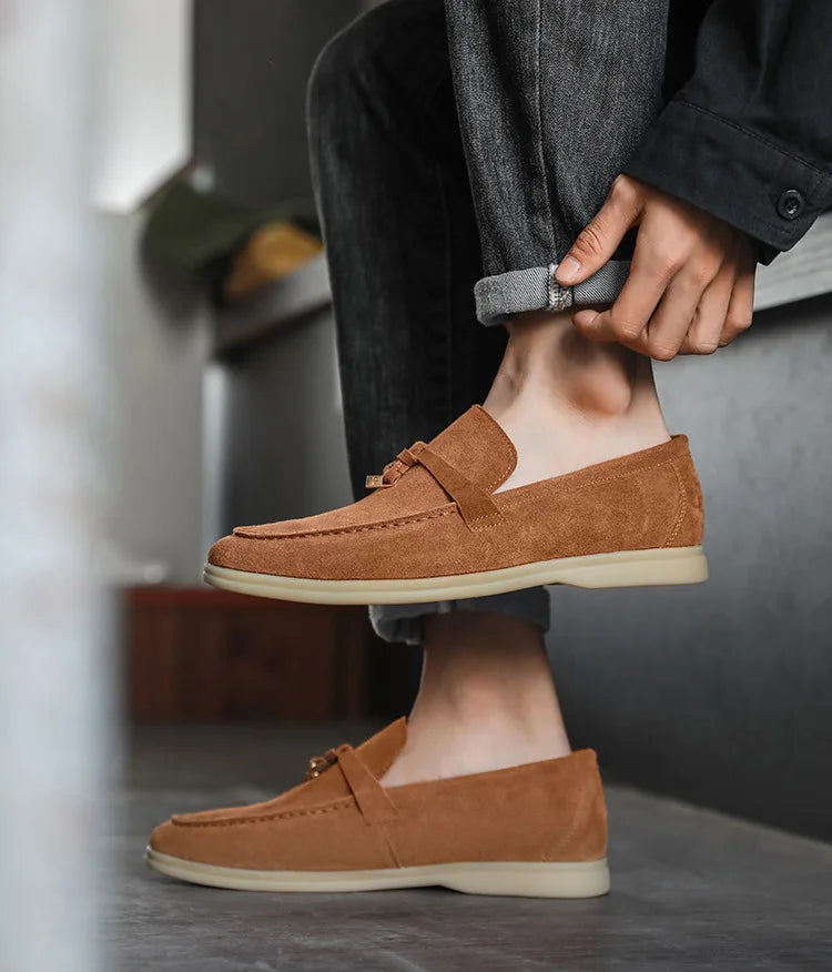 Men’s Loafers – Cow Suede Slip-On – Rubber Sole – Minimalist Smart-Casual Style