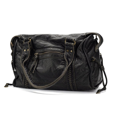 Elegant vintage leather black handbag