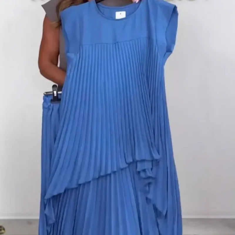 Angela - Pleated Irregular Top and Wide Waisted Pants Set