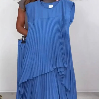 Angela - Pleated Irregular Top and Wide Waisted Pants Set