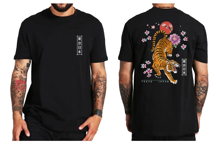 Tiger T Shirt Japanese Tokyo Back Print Harajuku Gang Gifts Street Wear Culture Cool Design Tops Tee Homme