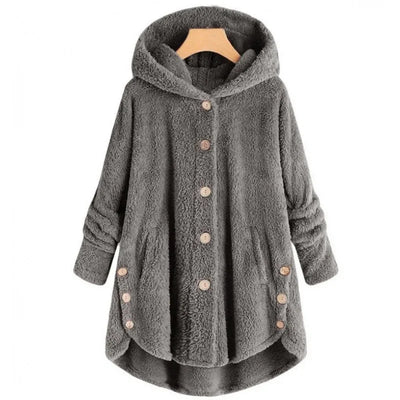 Women’s Fleece Jacket – Relaxed Fit – Hooded – Button Front – Extended Back Hem