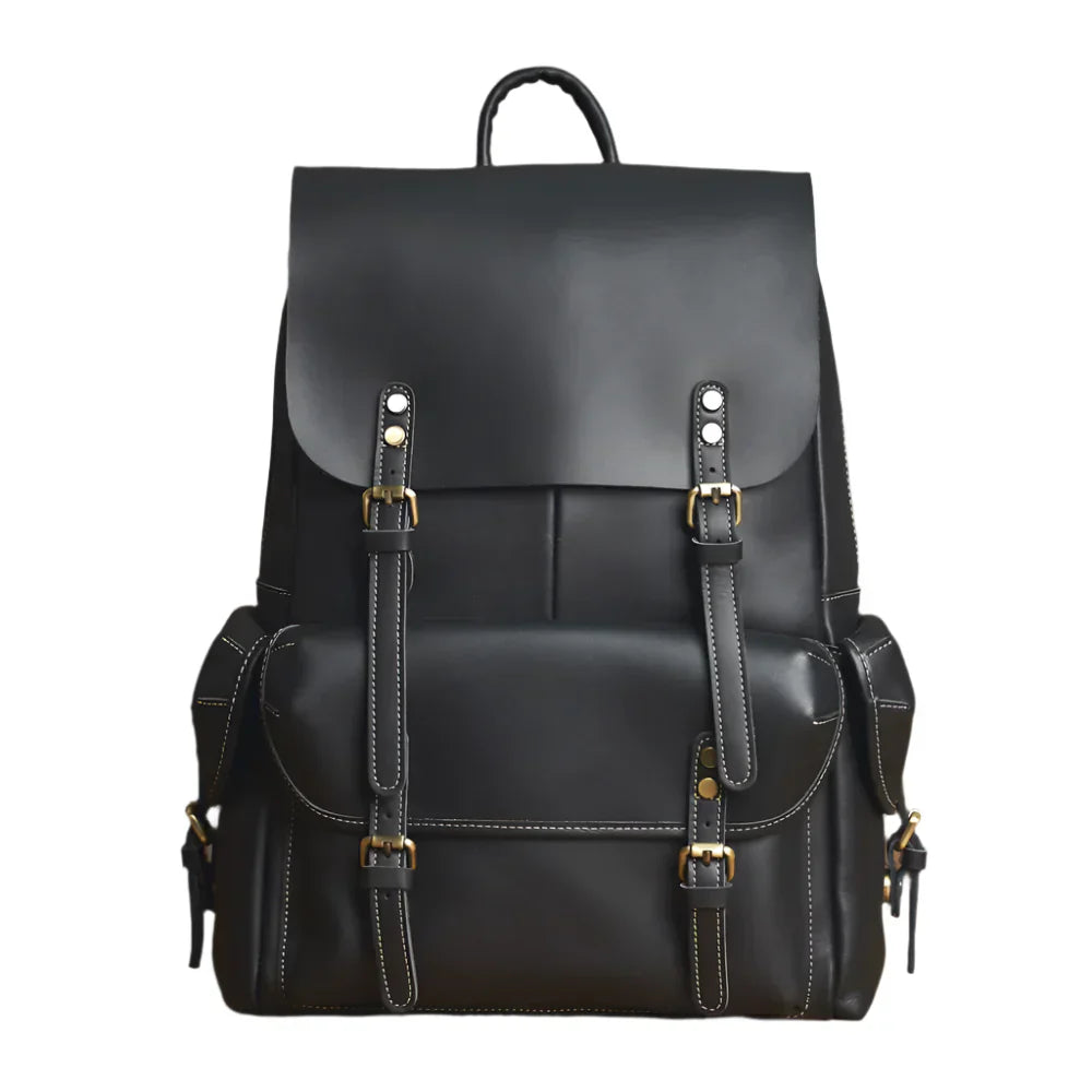 Rugged Genuine Leather Travel Backpack - Brown Large Capacity Daypack