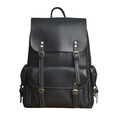 Rugged Genuine Leather Travel Backpack - Brown Large Capacity Daypack