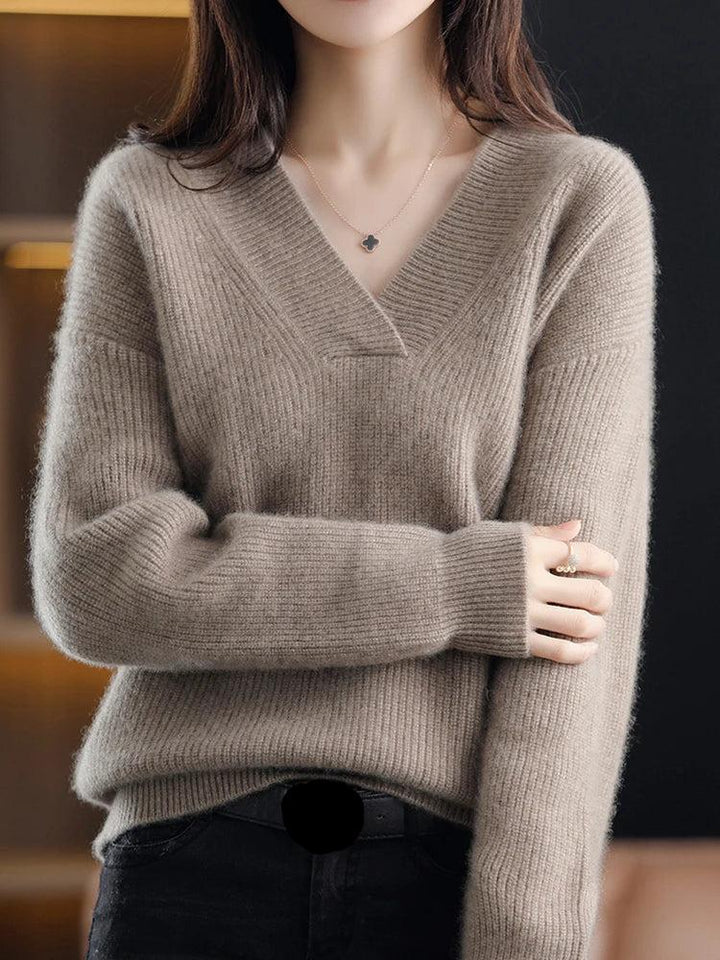 Women’s Pullover Sweatshirt – Soft Knit – Relaxed Fit – V-Neck – Ribbed Hem & Cuffs