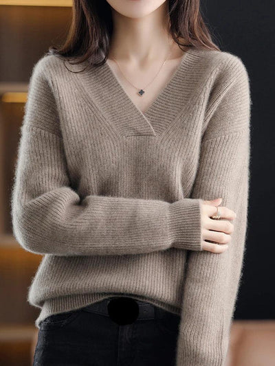 Women’s Pullover Sweatshirt – Soft Knit – Relaxed Fit – V-Neck – Ribbed Hem & Cuffs
