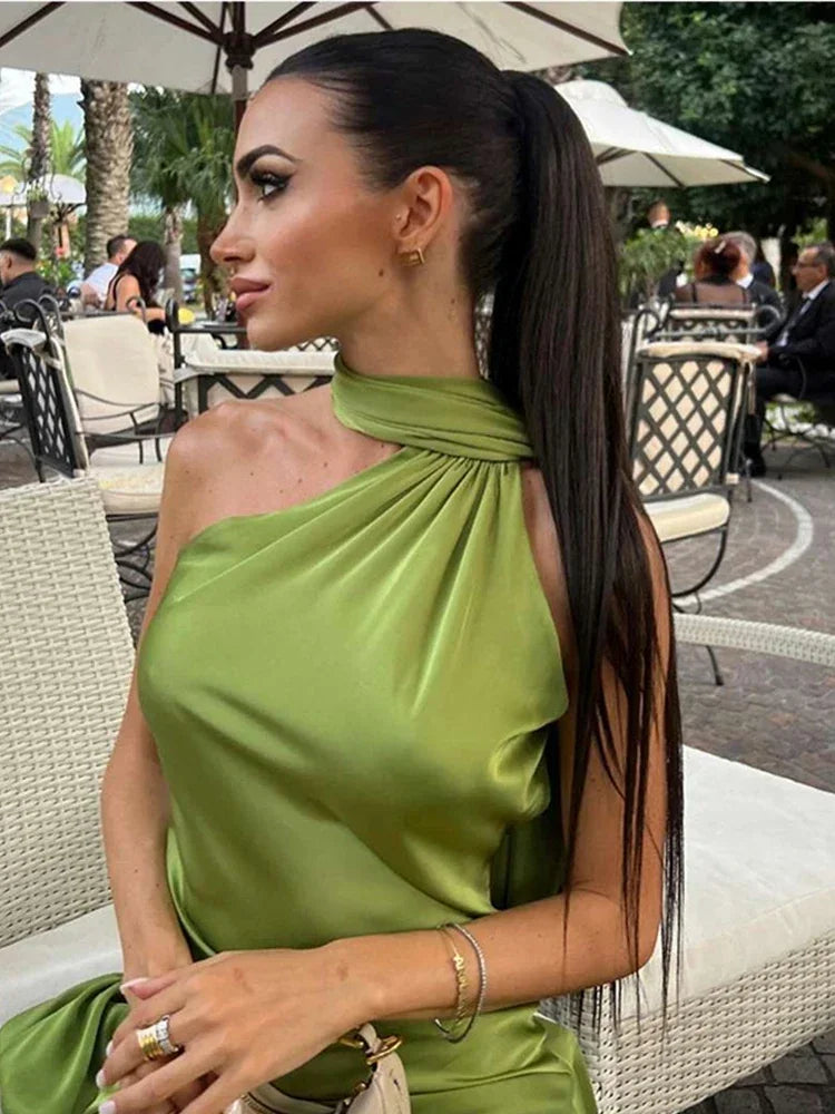 Lumen - Elegant Off-Shoulder Satin Party Dress