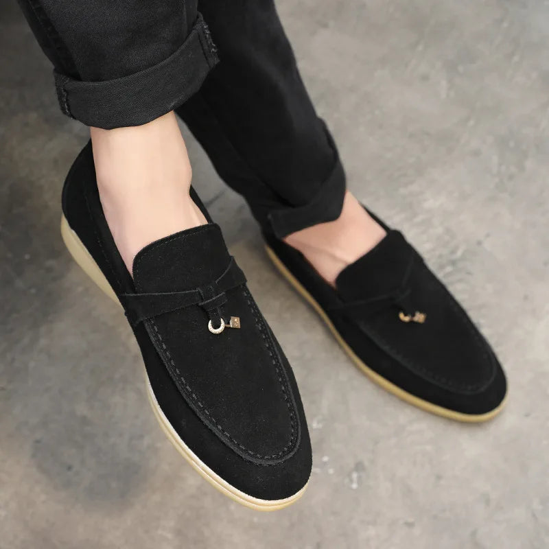 Men’s Loafers – Cow Suede Slip-On – Rubber Sole – Minimalist Smart-Casual Style