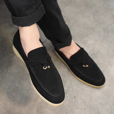 Men’s Loafers – Cow Suede Slip-On – Rubber Sole – Minimalist Smart-Casual Style