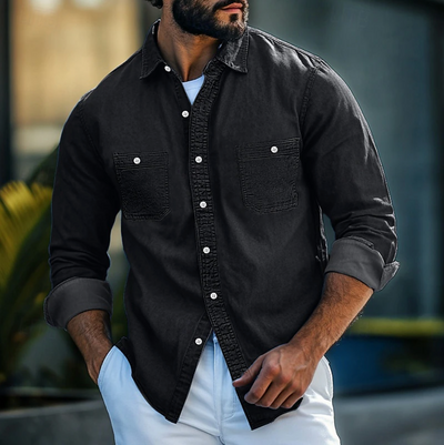 Men’s Denim Shirt – Regular Fit – Long Sleeve – Button-Up with Chest Pockets