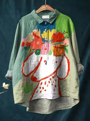 Stylish Blouse with Floral and Dog Print