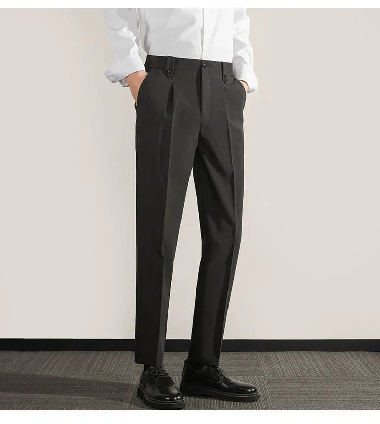 Men’s Classic Fit Trousers – Pleated Front – Straight Leg – Breathable Cotton Blend