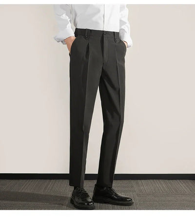 Men’s Classic Fit Trousers – Pleated Front – Straight Leg – Breathable Cotton Blend