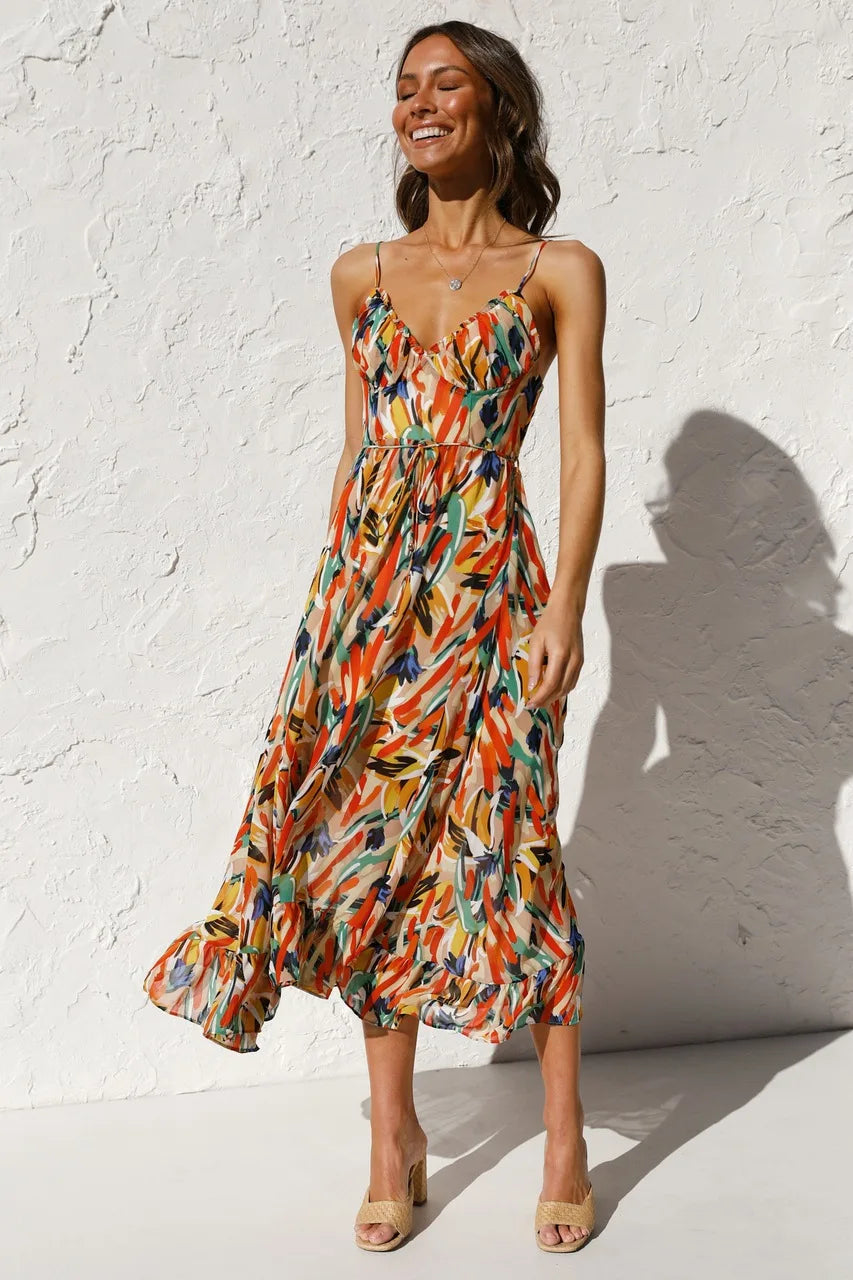 Isla | Sunset Brushstroke Midi Dress