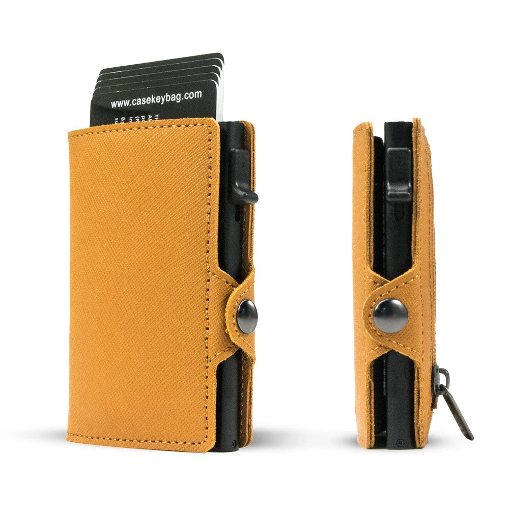 Men’s Slim RFID Leather Wallet – Pop-Up Card Holder with Coin Purse