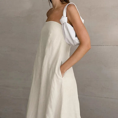 Women’s Strapless Dress – Cotton Linen Blend – Relaxed Fit – Full Length Backless
