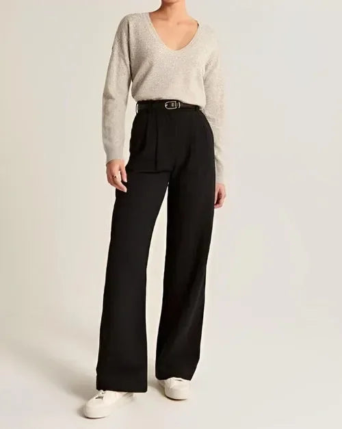 Women’s Wide-Leg Trousers – Tailored Fit – High Waist – Pleated Front – Full Length
