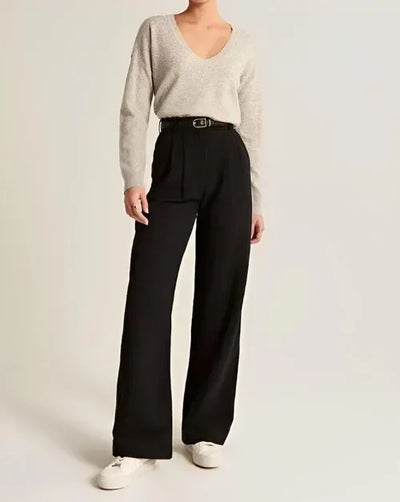 Women’s Trousers – Tailored Fit – High Waist – Wide Leg – Front Pleats – Full Length