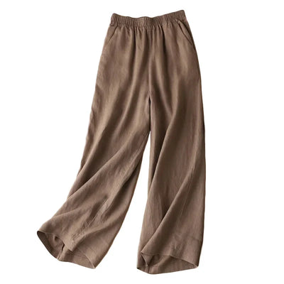 Women’s Wide-Leg Pants – Linen Blend – Relaxed Fit – Elastic Waist – Full Length