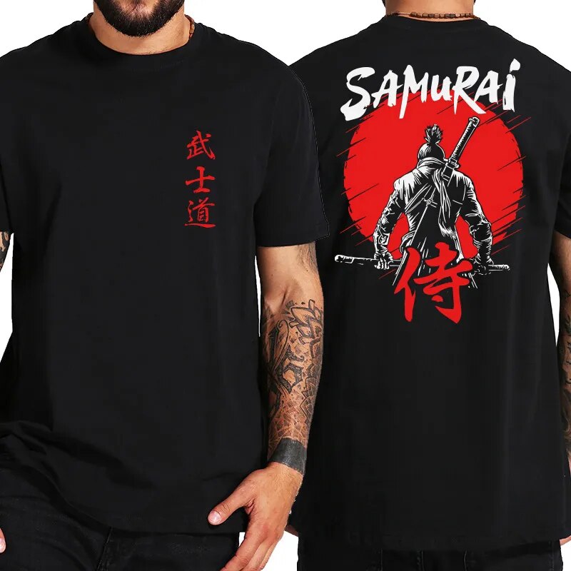 Japan Samurai Spirit T Shirts Japanese Style Back Print EU Size 100% Cotton Tops T-shirt Bushido Male Gifts Tee