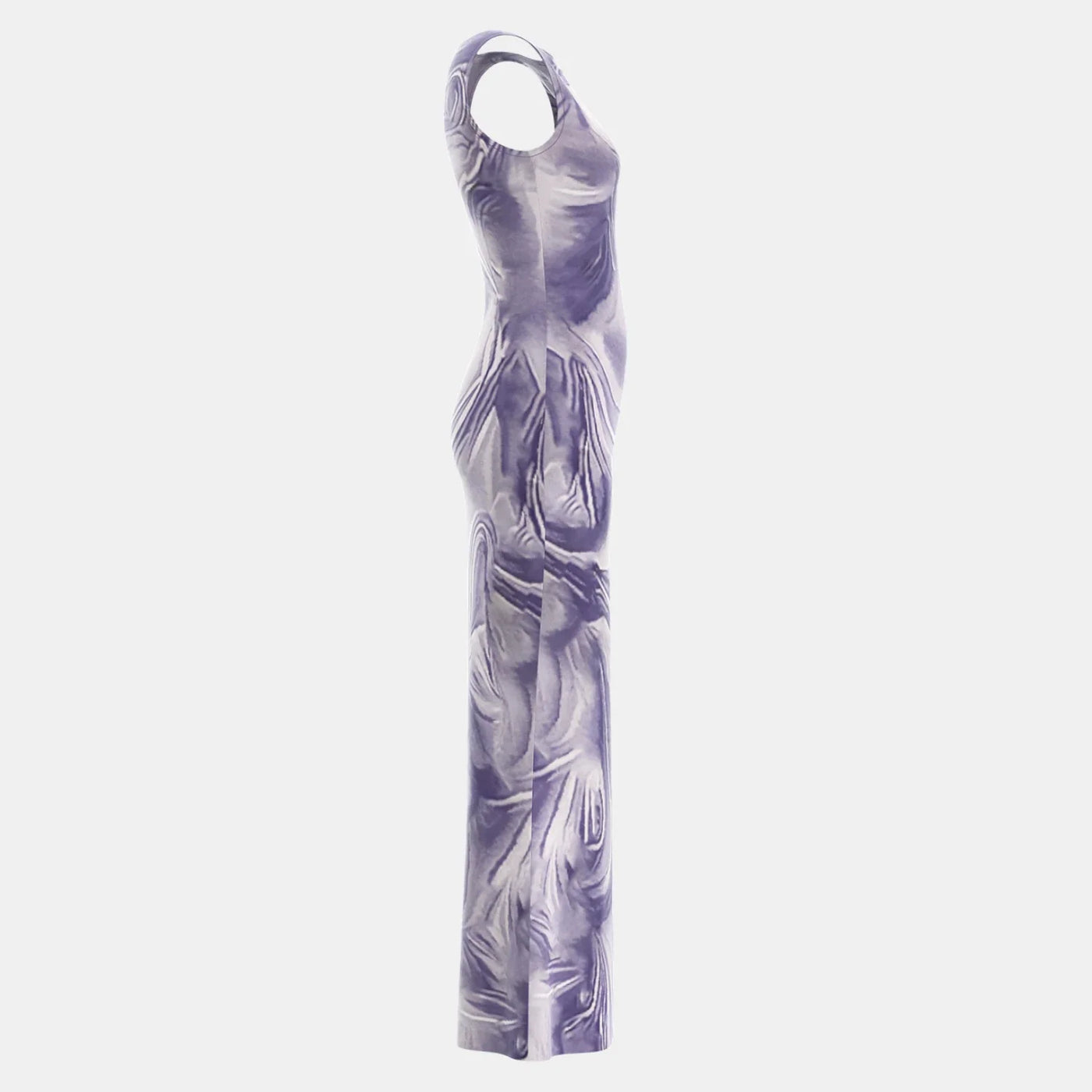 Women’s Maxi Dress – Bodycon Fit – High Neck Sleeveless – Stretch Fabric – Abstract Print